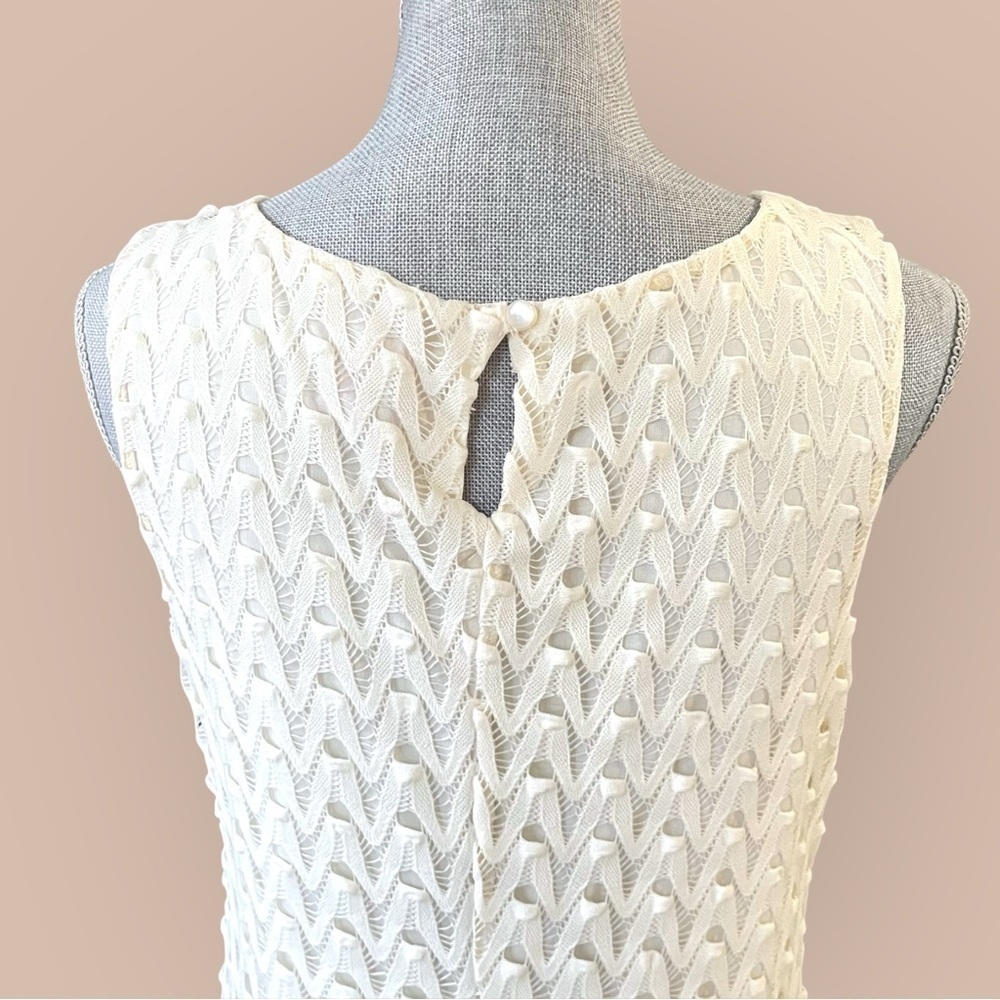 Red Camel Ivory Crochet Shift Dress Large – Sleeveless Lined Knit, Keyhole Back - Picture 7 of 11